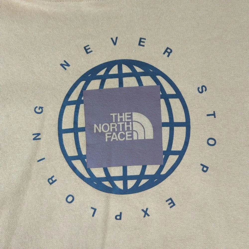 The North Face Men XL Tan Globe Never Stop Exploring Pullover Hoodie Sweatshirt
